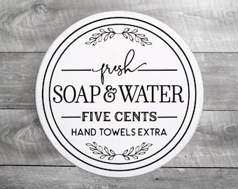 Fresh Soap & Water Round Farmhouse Sign. Bathroom Sign, Bathroom Decor, Rustic Bathroom Sign, Farmhouse Bathroom, Bathroom wall decor