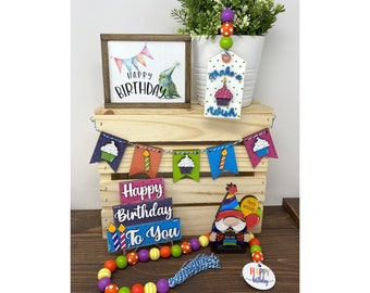 Happy Birthday Farmhouse Tiered Tray Decor, Birthday Decorations, Birthday gift, Birthday Signs, Birthday Party Decor, Birthday Garland