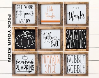 Fall Sign Mini Collection 6"x6" Farmhouse Style Tiered Tray Sign. Tiered Tray Decor, Coffee Bar Sign, Thanksgiving Decor, Framed Mini Sign