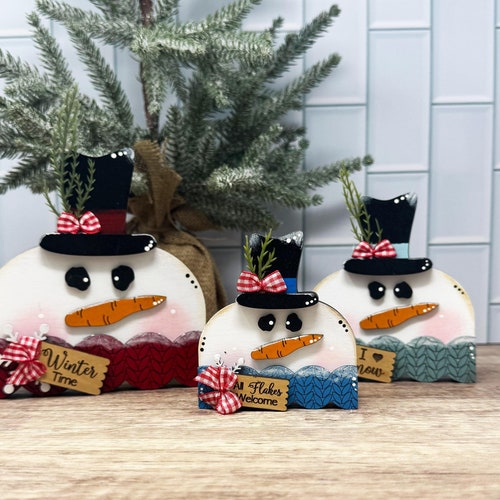 Whimsical Snowman Chunky Wooden Decorative Shelf Sitter 3 sizes,