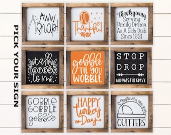 Thanksgiving Mini Signs 6"x6" Farmhouse Style Sign for Tiered Tray. Tiered Tray Decor, Coffee Bar Sign, Thanksgiving Decor, Framed Mini Sign