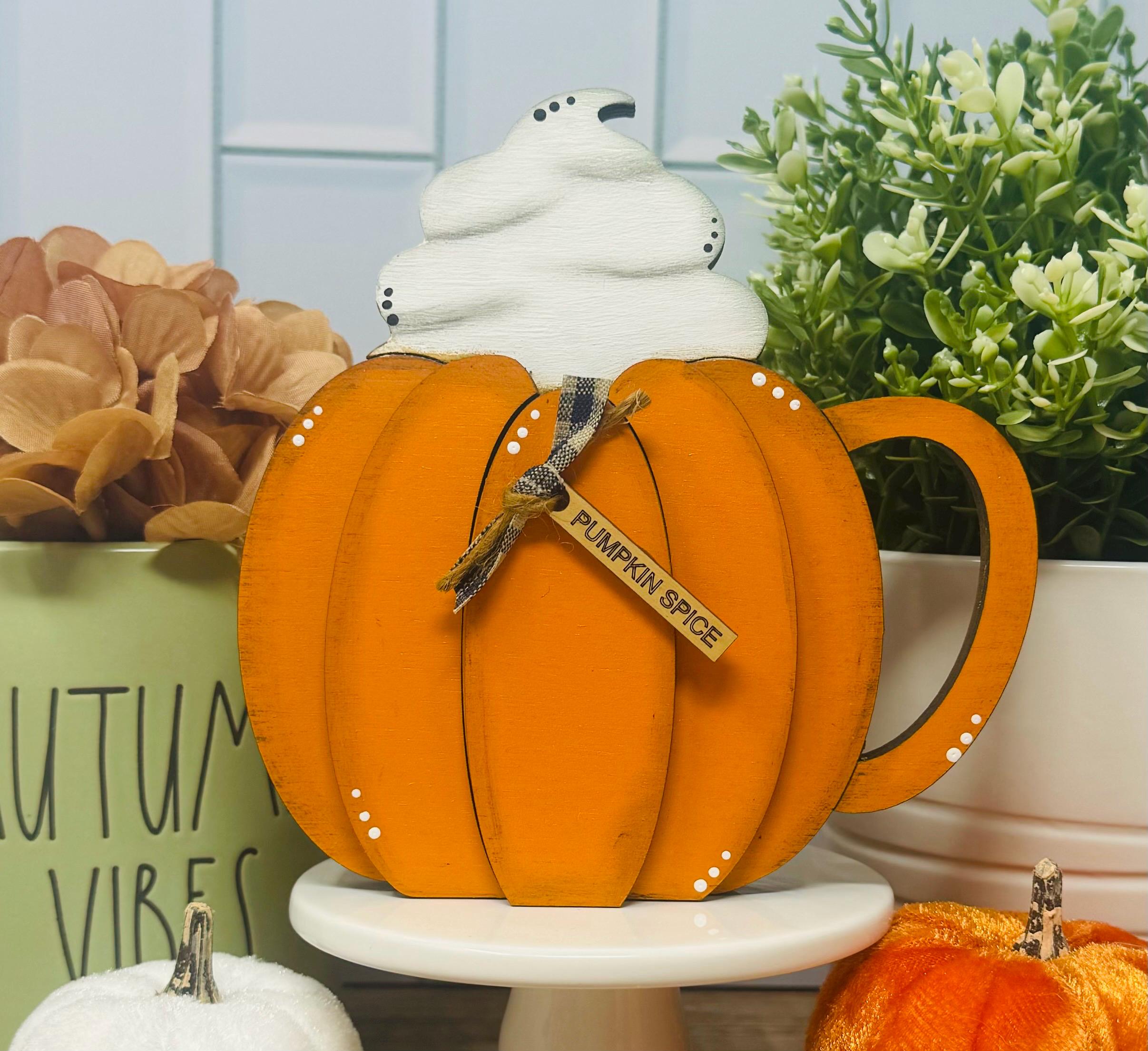 Wooden Pumpkin Spice Latte Pumpkin Mug With Wood Whipped Cream