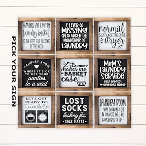 Funny Laundry Room Mini Collection 6&quot;x6&quot; Farmhouse Style Shelf Sign. Laundry Room Decor, Laundry Room Sign, Framed Mini Sign, Home Mini Sign