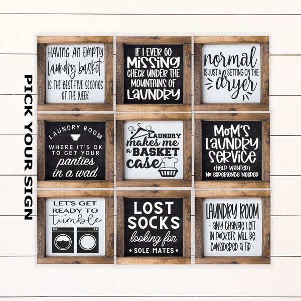 Funny Laundry Room Mini Collection 6"x6" Farmhouse Style Shelf Sign. Laundry Room Decor, Laundry Room Sign, Framed Mini Sign, Home Mini Sign