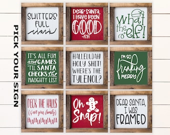 Funny Christmas Mini 6"x6" Signs for Tier Trays, Tiered Tray Decor, Coffee Bar Sign, Christmas Decor, Framed Mini Sign, Christmas Mini Signs