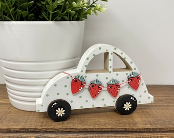 Summer Strawberry Mini Bug Car for Tier Tray, Strawberry Decor, Farmhouse Truck, Tiered Tray Decor, Summer Shelf Decor, Kitchen Fruit Decor