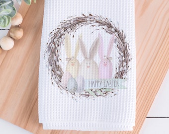 Easter Bunny Wreath Tea Towel 16x24". Kitchen Towel, Easter Towel, Easter Decor, Dish Towel, Easter Bunny, Farmhouse Kitchen, Easter Towel