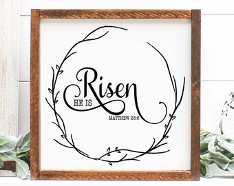 He is Risen Easter Farmhouse Style Sign 13.5x13.5". Farmhouse Style Sign, Easter Sign, He Is Risen Sign, Religious Easter Sign, Easter Decor