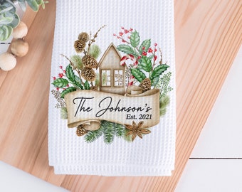 Personalised Christmas Tea Towel 16x24", Kitchen Towel, Custom Tea Towel, Farmhouse Christmas, Christmas Kitchen Decor, Secret Santa Gift