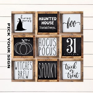 Halloween Sign Mini Collection 6x6 Farmhouse Style Tiered Tray Sign. Tiered Tray Decor, Coffee Bar Sign, Halloween Decor, Framed Mini Sign image 1