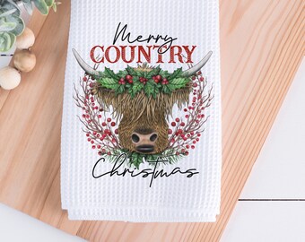Merry Country Christmas Tea Towel 16x24", Kitchen Towel, Farmhouse Christmas, Christmas Kitchen Decor, Country Kitchen Decor, Farm Christmas