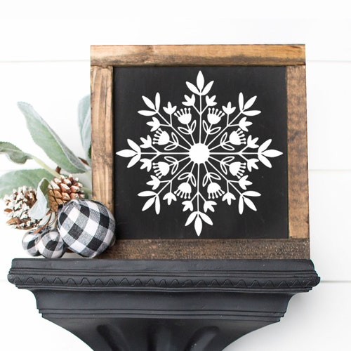 Snowflake Farmhouse Framed Wood Layering Sign. Farmhouse Decor, Farmhouse Shelf Sign, Layering Winter Sign, Snowflake Signs, Snowlfake Decor