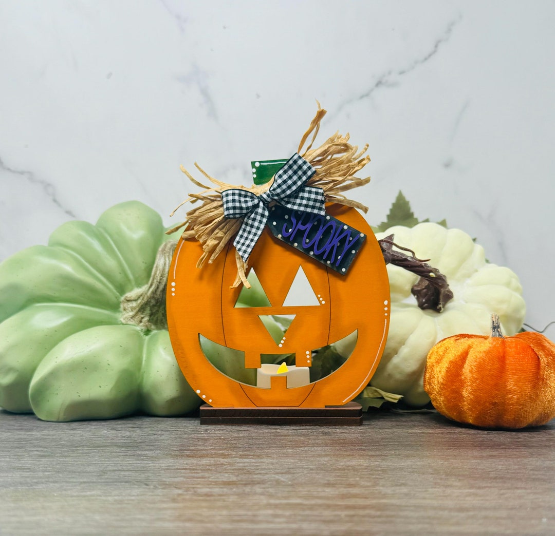 Fall Halloween Jack O Lantern Pumpkin Wood Votive Candle Holder Shelf ...