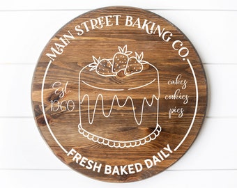 Main Street Baking Company Round Farmhouse Style Sign.  Bakery Signs, Kitchen Signs, Baking Co. Sign, Painted Bakery Sign, Farmhouse Kitchen