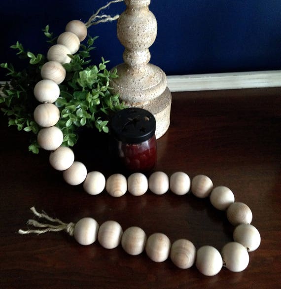 Jumbo Chunky Natural Wood Bead Farmhouse Style Garland 36
