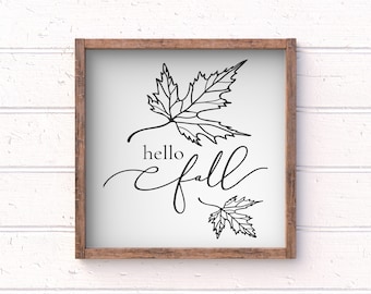 Hello Fall Leaves Farmhouse Style Wood Sign 13.5"x13.5". Farmhouse sign, Hello Fall Wood Sign, Fall Signs, Fall Decor, Fall Mantle Decor
