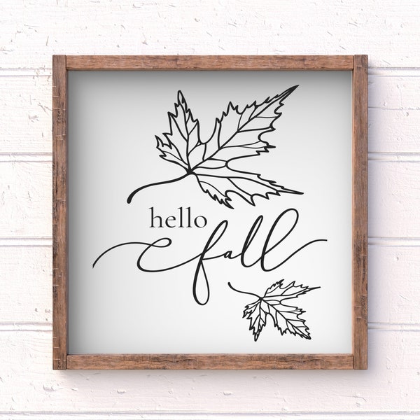 Hello Fall Leaves Farmhouse Style Wood Sign 13.5"x13.5". Farmhouse sign, Hello Fall Wood Sign, Fall Signs, Fall Decor, Fall Mantle Decor