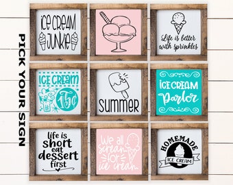 Ice Cream Spring Summer 6"x6" Signs for Tiered Trays. Tiered Tray Decor, Coffee Bar Sign, Spring Decor, Summer Mini Sign, Ice Cream Sign