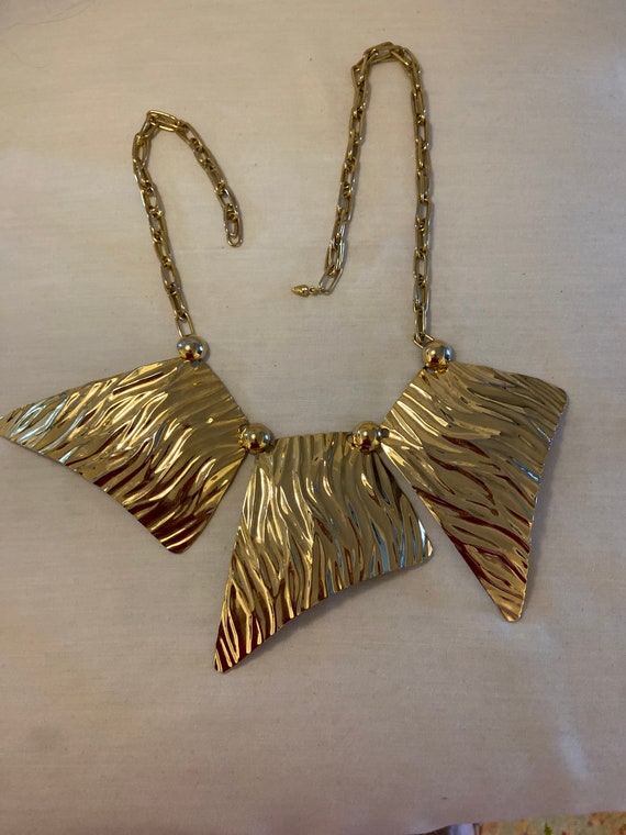 Vintage Textured Trapezoid Plate Necklace - image 1