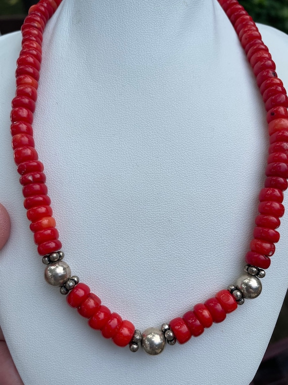 Navajo Red Coral with Sterling Necklace