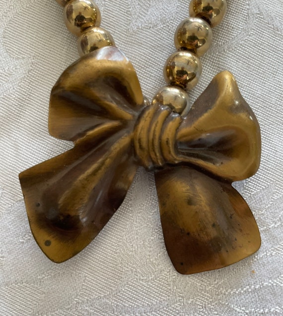 80s Bow necklace and matching earrings goldtone - image 2