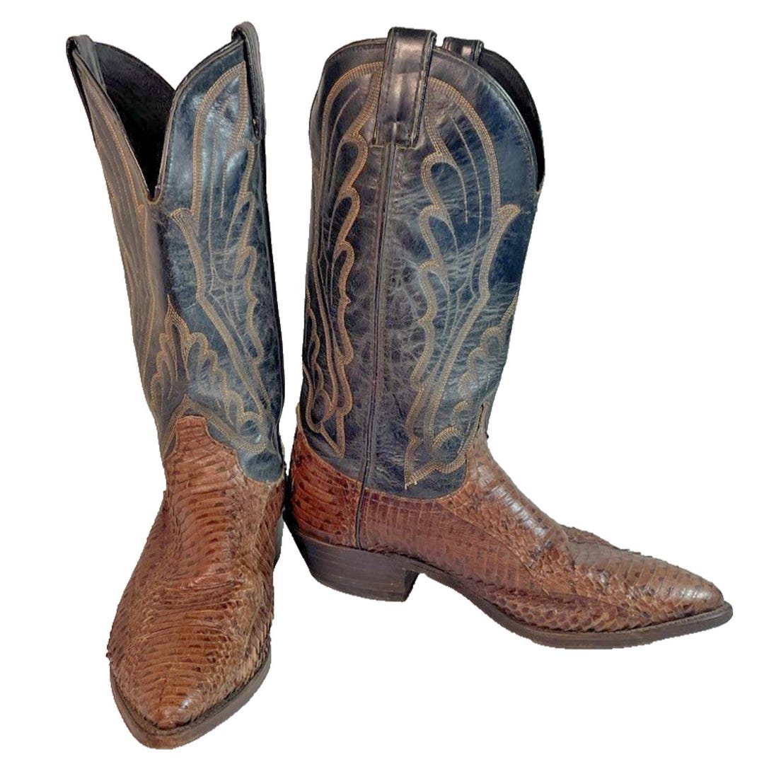 Code West Mens 9M Vtg Western Cowboy Boots Leather Snake Skin Pull on ...