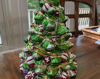Allure 2003 Ceramic Christmas Tree Cookie Jar Canister Metallic/Iridescent