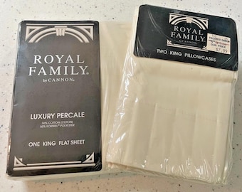 Cannon Royal Family King Flat Sheet & 2 Pillowcases Beige Off-White Luxury Perca