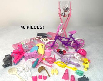 Barbie & Clone Fashion Doll Accessories 40 pcs Sports Recreation Bike Swim Skate