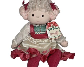 Vintage 1983 Applause Piroette Christmas Ursula Doll, Red Dress, Yarn Hair