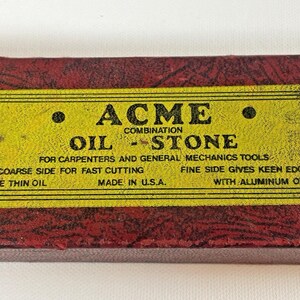 Vtg Acme Knife Sharpening Combination Oil Stone Sharpener Made USA (1930s-50s) afbeelding 3