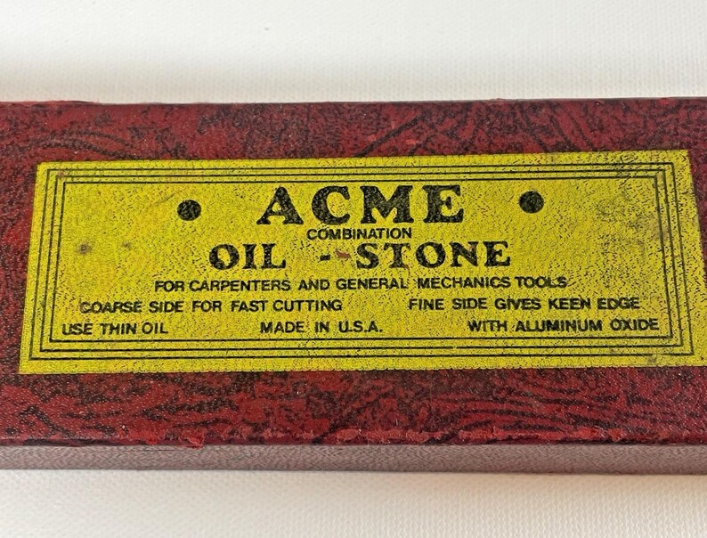 Vtg Acme Knife Sharpening Combination Oil Stone Sharpener Made USA (1930s-50s) afbeelding 3