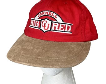 Vtg Cornell University Big Red Hat Cap University Square Suede Bill Strapback