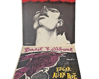 Basil Rathbone Reads Edgar Allan Poe 1960 Lot of 2 Vinyl Album Caedmon Raven