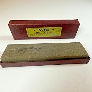 Vtg Acme Knife Sharpening Combination Oil Stone Sharpener Made USA (1930s-50s) afbeelding 1