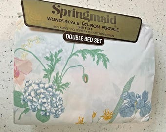 Springmaid Wondercale Full / Double Bed Sheet Set Floral Vtg 1980's Cottage