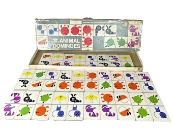 Whitman Vtg 1966 Go Together Animal Domino Complete Set of 28 Modern Art w/ Box