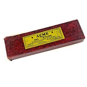 Vtg Acme Knife Sharpening Combination Oil Stone Sharpener Made USA (1930s-50s) afbeelding 2