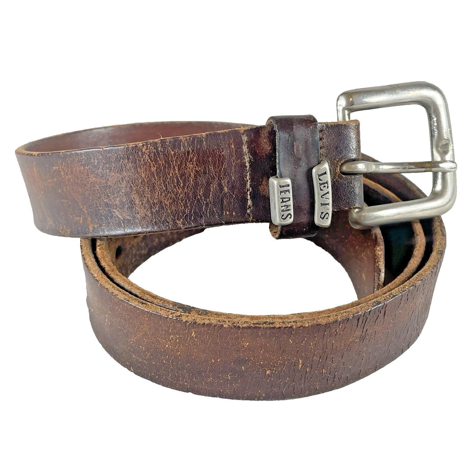 Levi\'s Brown Leather Belt with Blue and Green Woven Stripe vintage Orange tab Levi main image 2