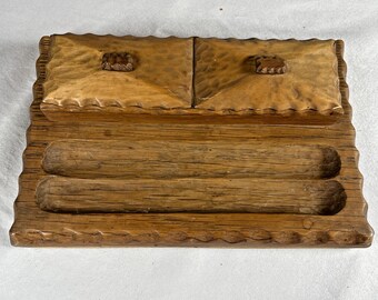 Wooden Vintage Pen Ink Holder Handcarved Minimalist Design Depression Era 1930s