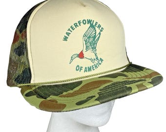 Vtg 1980s Waterfowlers of America Trucker Hat Camo Mesh Foam Front Duck Hunting