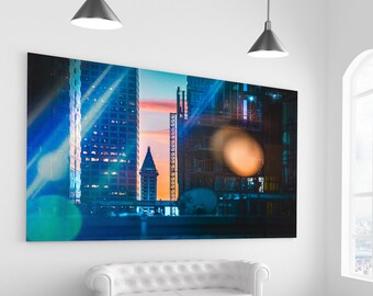 Neon Skyline - Urban City Photography - Home Decor Photo Print - Seattle, Washington
