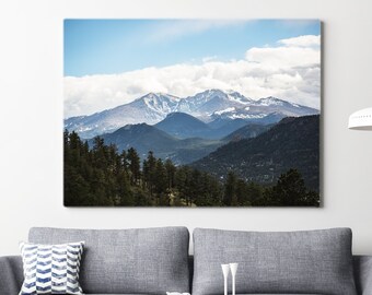 Picos de montaña de verano - Fotografía del paisaje - Decoración de la casa rústica impresión de fotos