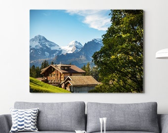 Cabaña de montaña suiza - Fotografía de paisaje - Decoración de la casa rústica impresión de fotos