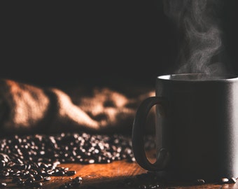 Steaming Brew - Fotografía artística - Decoración rústica del hogar - impresión de la foto del café