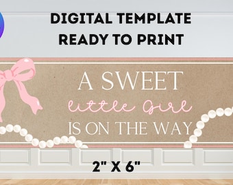 Bow Baby Shower Banner Template | 2x6 Print Download (Digital Download)