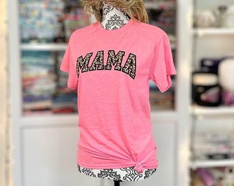 Glitter Leopard Print Applique Mama Embroidered T-Shirt, Leopard Print, Mama t-Shirt, Gift for Mom