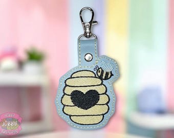 Bee on Hive Embroidered Keychain , Bag Charm