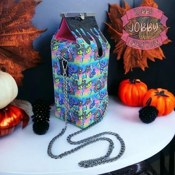 Juice Carton Bag, Milk Carton Bag, Unique Bag, Shaped Bag, Goth Bag, Bat Bag, Pumpkin Bag, Rainbow Bag