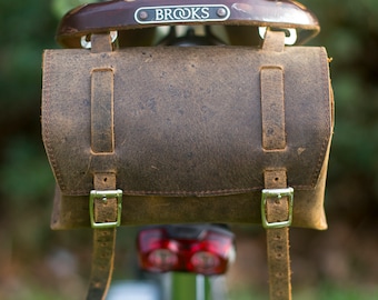 Geniune Leather Bag Bicycle Saddle Handlebar Frame VINTAGE BROWN box-raw-waxed